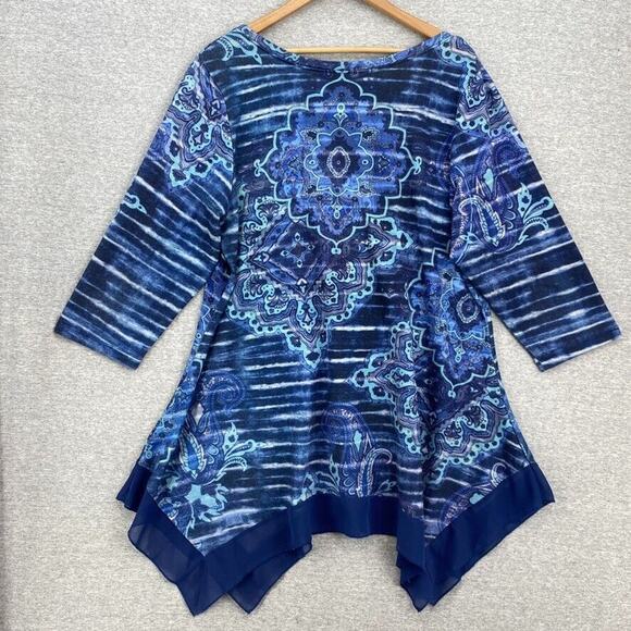 French Bazaar Tunic Blouse Top Womens Extra Large Embellished 3/4 Sleeve - Picture 3 of 8